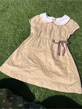 Classic Cream Peter Pan Collar Kids Dress with Bow Boutique Olive Juice 3T